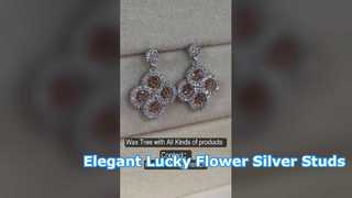 Boucles d'oreilles élégantes en forme de fleur porte-bonheur en argent 925 CZ