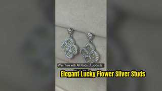 Boucles d'oreilles élégantes en forme de fleur porte-bonheur vert pomme, en argent, bleu CZ