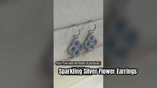 Superbes boucles d'oreilles fleur porte-bonheur aigue-marine en argent 925