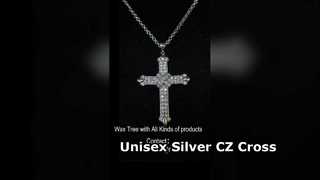 Pendentif croix unisexe en argent sterling 925 avec zircone cubique