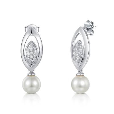 Pearl Series 925 Silver CZ Pearl Boucles d'oreilles Boucles d'oreilles en nacre pour femme