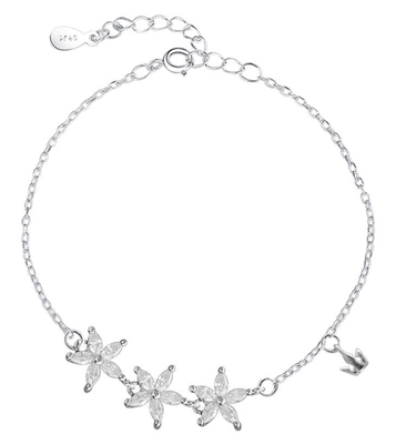 Encart micro de bracelet argenté de fleur de la fausse pierre 925 de tempérament pour des femmes