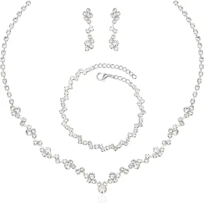 Ensemble argenté de Crystal Necklace Earring And Bracelet d'ensemble des bijoux 925 des femmes de mariage