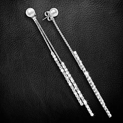 Boucles d'oreille argentées de la CZ du cercle 925 de boulon de foudre, boucles d'oreille à chaînes de la longue baisse 0.8g