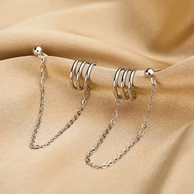 Chenille 925 Sterling Silver Cuff Earrings Chain pour les filles de l'adolescence de femmes