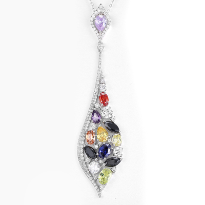 Élégance long pendentif de zircon à larmes Sterling argent pierre précieuse bijoux pour les femmes et les hommes