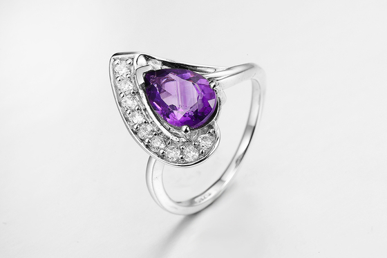 Anneau de pierre précieuse nautique en améthyste plaqué au rhodium 5.23g 925 Anneau de femme en argent