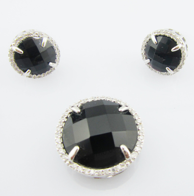 Jeux de bijoux en argent réel en acier noir argent sterling 925
