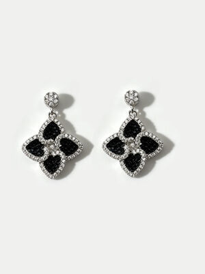 Boucles d'oreilles d'argent d'été chaud Sterling CZ Pointu Fortune Four-Leaf Clover Coloré Noir+Blanc CZ Convient pour les événements occasionnels et formels Boucle d'oreille Dangle Stud Retour, mignon Boucles d'oreilles d'argent Sterling