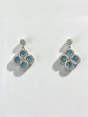 2026 Nouveau été chaud 925 Argent CZ Boucles d'oreilles Rhodium Plaqué Hypoallergénique Lucky Flower Circle Design avec Aquamarin et Blanc AAA CZ pierres