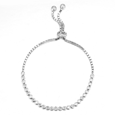 Solitaire en pierre rond Diamond Bracelet de Sterling Silver CZ Bolo Bracelet 2.4mm