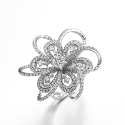 Double-fleur d'anneaux de Sterling Silver CZ de la bague de fiançailles 925 de fleur