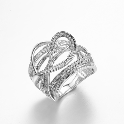 Le coeur a étreint 925 la zircone argentée Sterling Silver des anneaux 10.79g Pandora Heart Ring Clear Cubic de la CZ