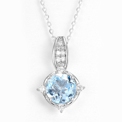 pendant argenté 10mm Topaz Birthstone Necklace bleu suisse de la pierre gemme 2.75g 925