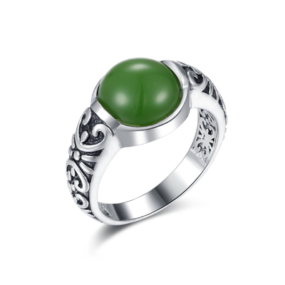 925 la série argentée découpée des anneaux 10x10mm de pierre gemme a formé Jade Ring vert-foncé