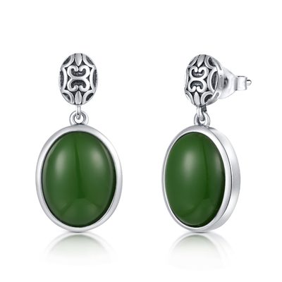 Jade de vert d'ovale de Sterling Silver Gemstone Earrings 10x13mm de la pierre porte-bonheur 925 de décembre