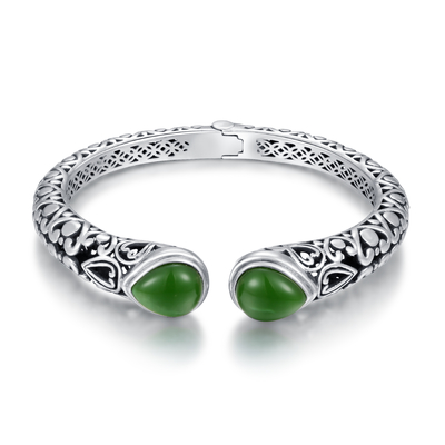 La perle de Sterling Silver Bangles 10x12mm des cristaux 925 de pierres forment le jade vert