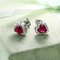 Femmes 925 boucles d'oreille rouges de zircone de Sterling Silver Wedding Sets Heart et ensemble pendant