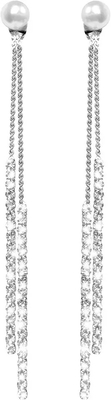 Balancez longtemps les boucles d'oreille argentées de la CZ de la baisse 925, 3.2g la longue baisse Diamond Earrings