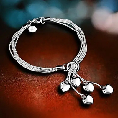 Coeur de Sterling Silver Bracelet Five Thread cinq de la conception simple 925