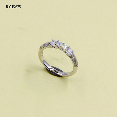Élégante Circonia Cubique Claire Sterling Anneaux d'Argent Joaillerie Fine Band Pour Les Femmes