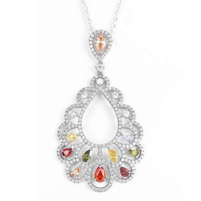 Élégance long pendentif de zircon à larmes Sterling argent pierre précieuse bijoux pour les femmes et les hommes