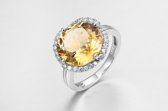 925 Argent Citrine naturelle AAA Grade CZ Anneaux de mode Léger 2,5 g