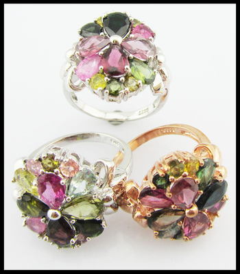 Des anneaux de pierres précieuses ovale de couleur tourmaline en argent 925