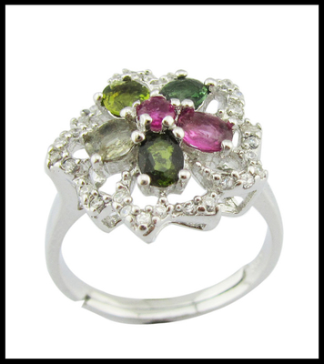Anneaux de pierre précieuse en argent sterling avec 925 de pureté de rhodium couleur tourmaline