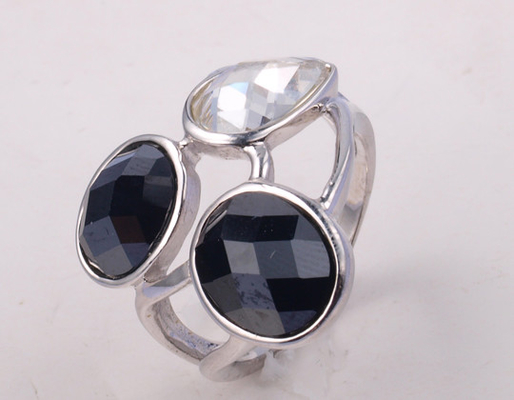 925 Anneaux de pierre d'agate noire argentée pour femmes Unisexe anniversaire de fête décontractée - Variété de formes disponibles
