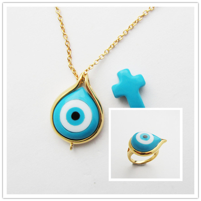 Collier à pendentif turquoise naturel Argent 925 Jeu de bijoux avec chaîne de 18 pouces / placage au rhodium
