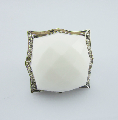 Anneaux en argent sterling de forme irrégulière agate blanche pour femmes Anneaux en argent sterling avec pierres