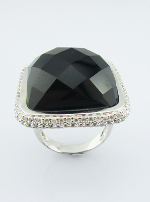 925 Anneaux en argent sterling avec des pierres précieuses d'agate noir Anneaux en argent sterling Anneaux d'amour en argent