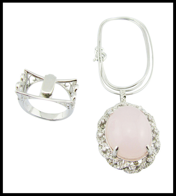 Anneaux de quartz rose argenté 925 artisanal avec 5 ~ 8g de poids d'argent Anneaux à double usage Anneaux de fleurs d'argent sterling Unique