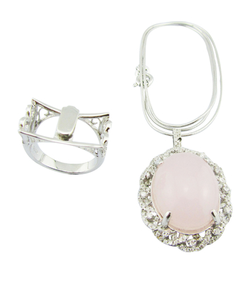 Anneaux de quartz rose argenté 925 artisanal avec 5 ~ 8g de poids d'argent Anneaux à double usage Anneaux de fleurs d'argent sterling Unique