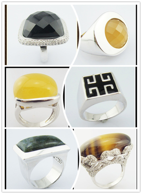 Année éblouissante pierre précieuse Anneaux en argent sterling Oeil de tigre pierre sterling bande d'argent sterling Anneau sterling argent unique