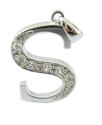 Personnalisé S925 18K Blanc plaqué en or Pendentif Avec Lettre Alphabet S Argent Cz Pendentif Pendentif Alphabétique