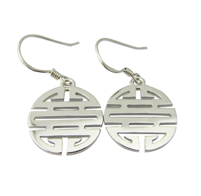 Boucle d'oreille chinoise du bonheur Boucles d'oreilles en argent sterling Forme de fleur délicate pour un look féminin et élégant