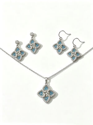 Meilleur pour la Coupe du monde de 2026 Poids léger Beau ensemble de bijoux en argent 925 avec AAA Cube Zirconia Décheau pendentif Boucles d'oreilles et bague pour mariage et cadeaux, ensemble de bijoux colorés en aquamarin Same Colleciton