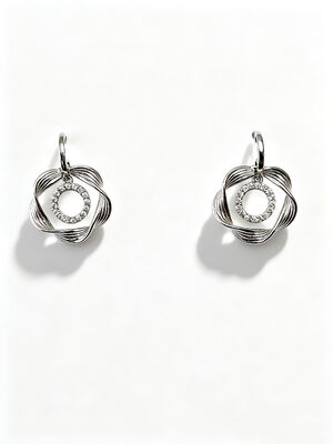 925 Silver White Rhodium CZ Double Circle Dangle Stud Earrings delicate and sparkling cubic zirconia stones set in sterling silver ideal for daily wear and special occasions