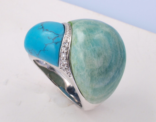 Anneaux de pierre précieuse de tourmaline colorés pour femmes / unisexe 4-6g bijoux de mode enduits de rhodium