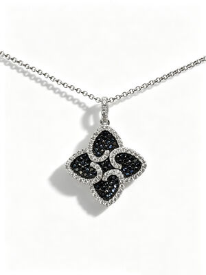 925 Sterling Silver Noir Blanc Micro Pave Setting AAA CZ Dangle Pendant 4 forme de feuille symbolisant la prospérité Longévité et bon augure pour les collections de bijoux élégants, ensemble de bijoux chanceux