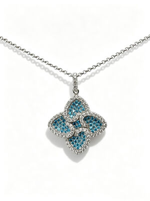 925 Argent Sterling Aquamarin Blanc Coloré CZ Réglage AAA CZ Pendentif Dangle 4 Forme de feuille Symbole de prospérité Longévité et bon augure pour les collections de bijoux élégants, ensemble de bijoux chanceux
