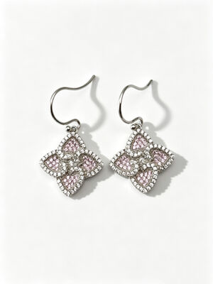 Boucles d'oreilles d'argent d'été chaud Sterling CZ Pointue Fortune Four-Leaf Clover Coloré Pêche Rose + Blanc CZ Convient pour les événements occasionnels et formels Boucle d'oreille Dangle Stud Retour, Cute Boucles d'oreilles d'argent Sterling