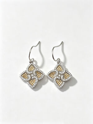 2026 Anneaux d'argent d'été Sterling CZ Pointu Clover à quatre feuilles chanceux Champagne foncé coloré + Blanc CZ Convient pour les événements décontractés et formels Anneaux d'argent Dangle Crochet, jolies Anneaux d'argent Sterling