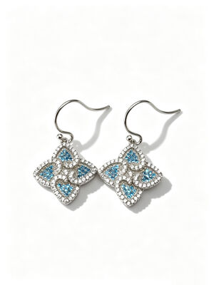 2026 Cerceions d'argent d'été Sterling CZ Pointue Fortune Four-Leaf Clover Coloré Aquamarin + Blanc CZ Convient pour les événements occasionnels et formels Dangle Cerceion Crochet, Mode Cerceions d'argent Sterling