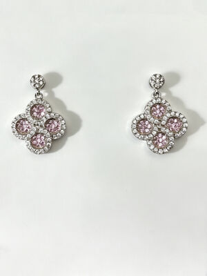 Boucles d'oreilles en argent CZ 925 avec rose pêche et blanc AAA CZ pierres rondes design de cercle de fleurs chanceuses hypoallergénique Rhodium plaqué