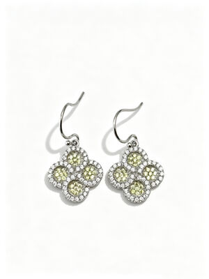 2026 Nouveau été chaud 925 Argent CZ Boucle d'oreille fil/boucle d'oreille avec pomme Vert et blanc AAA CZ pierres, rondes Lucky Flower Cercle Boucle d'oreille bijoux Rhodium plaqué pour le look classique, pomme Vert CZ bijoux