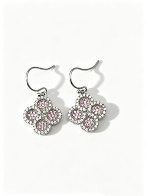 2026 Nouveau été chaud 925 Argent CZ Boucles d'oreilles Crochet avec pêche rose et blanc AAA pierres CZ, rondes fleur chanceuse cercle Boucle d'oreille bijoux Rhodium plaqué pour le look classique, collection de bijoux CZ rose pêche