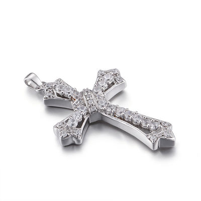 Chevauchement III 925 pendant pendant argenté de la CZ 4.53g Sterling Silver Cubic Zirconia Cross
